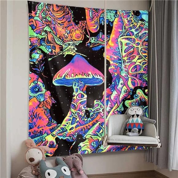 Blacklight Mushroom Tapestry Trippy Upright Tapestry Glow In The Dark UV - Picture 5 of 6